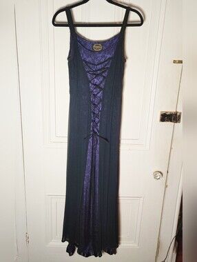 Vintage 90s Goth Funhouse Maxi Dress Black & Purple Whimsygoth
